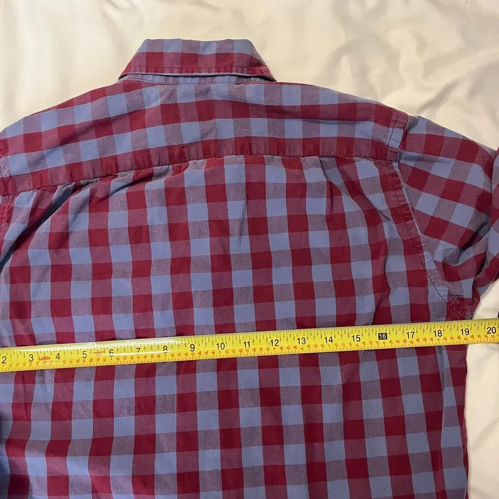 J CREW 100% Cotton Blue Burgundy Gingham Button Down Long Sleeve Shirt Men XS